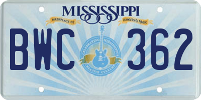 MS license plate BWC362