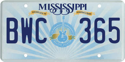 MS license plate BWC365
