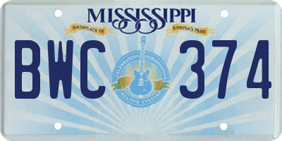 MS license plate BWC374