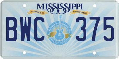 MS license plate BWC375