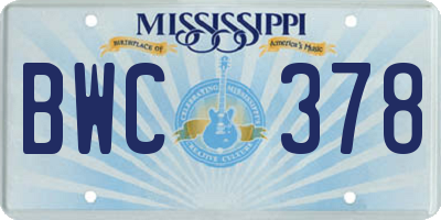 MS license plate BWC378