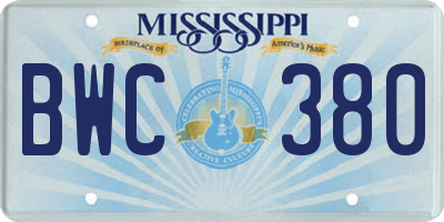 MS license plate BWC380