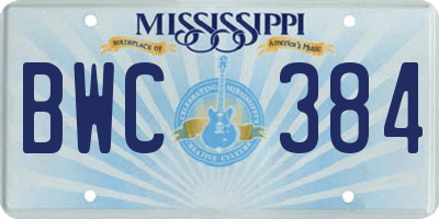 MS license plate BWC384
