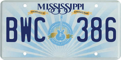 MS license plate BWC386