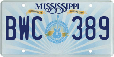 MS license plate BWC389
