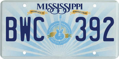 MS license plate BWC392