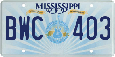 MS license plate BWC403