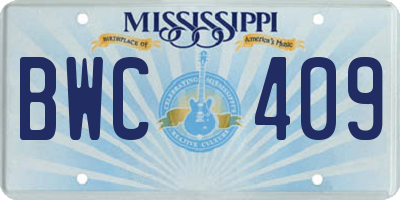 MS license plate BWC409
