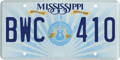 MS license plate BWC410