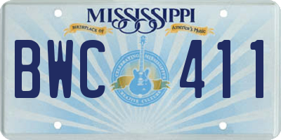 MS license plate BWC411