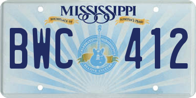 MS license plate BWC412