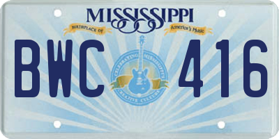 MS license plate BWC416