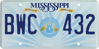MS license plate BWC432