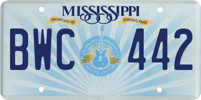 MS license plate BWC442