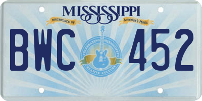 MS license plate BWC452