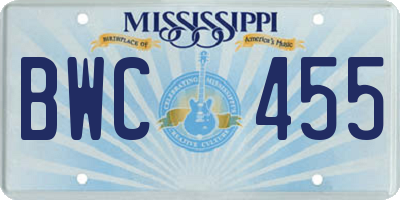 MS license plate BWC455