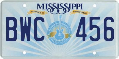 MS license plate BWC456
