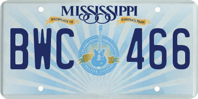 MS license plate BWC466