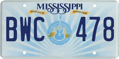 MS license plate BWC478