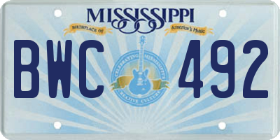MS license plate BWC492