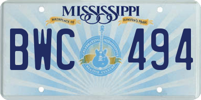 MS license plate BWC494