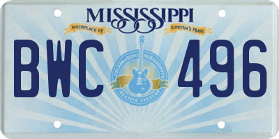 MS license plate BWC496