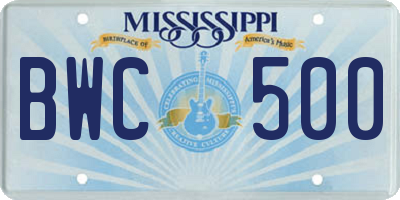MS license plate BWC500