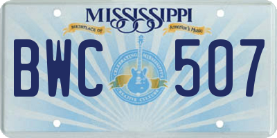MS license plate BWC507