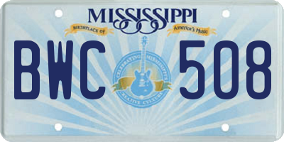 MS license plate BWC508