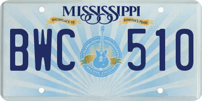MS license plate BWC510
