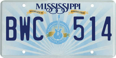 MS license plate BWC514