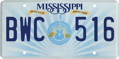 MS license plate BWC516