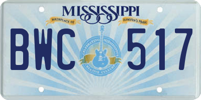 MS license plate BWC517