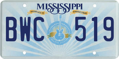 MS license plate BWC519