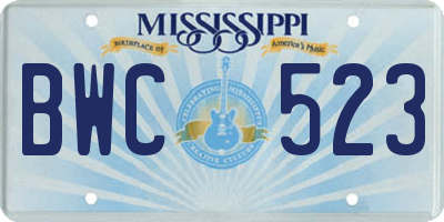 MS license plate BWC523