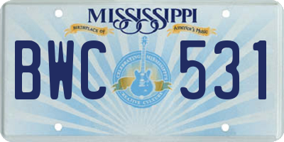 MS license plate BWC531