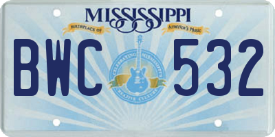MS license plate BWC532