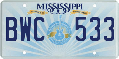 MS license plate BWC533