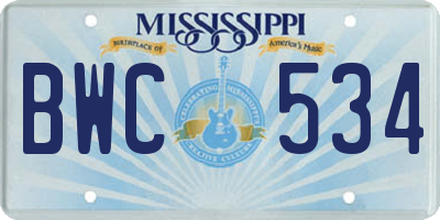 MS license plate BWC534