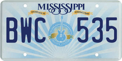 MS license plate BWC535