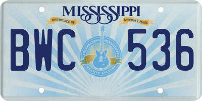 MS license plate BWC536