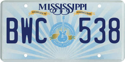 MS license plate BWC538