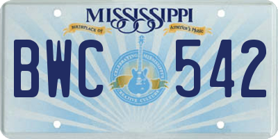 MS license plate BWC542