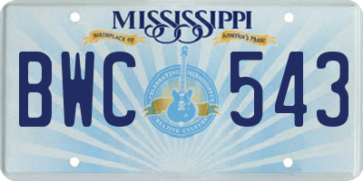 MS license plate BWC543