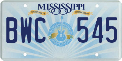 MS license plate BWC545