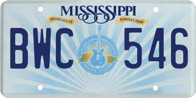 MS license plate BWC546