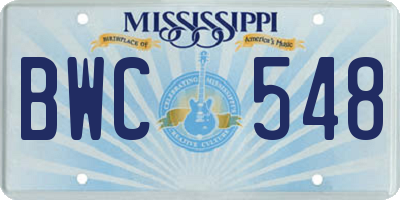 MS license plate BWC548