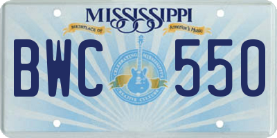 MS license plate BWC550