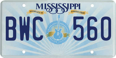 MS license plate BWC560