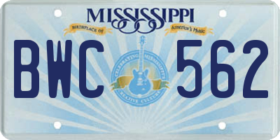 MS license plate BWC562